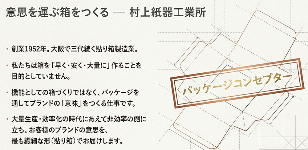 意思を運ぶ箱をつくる、村上紙器工業所、パッケージコンセプター